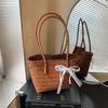 Lazy Retro Vegetable Basket Imitation Rattan Woven Bag Souvenir Large Capacity Handbag Solid Color Vacation Bag Women