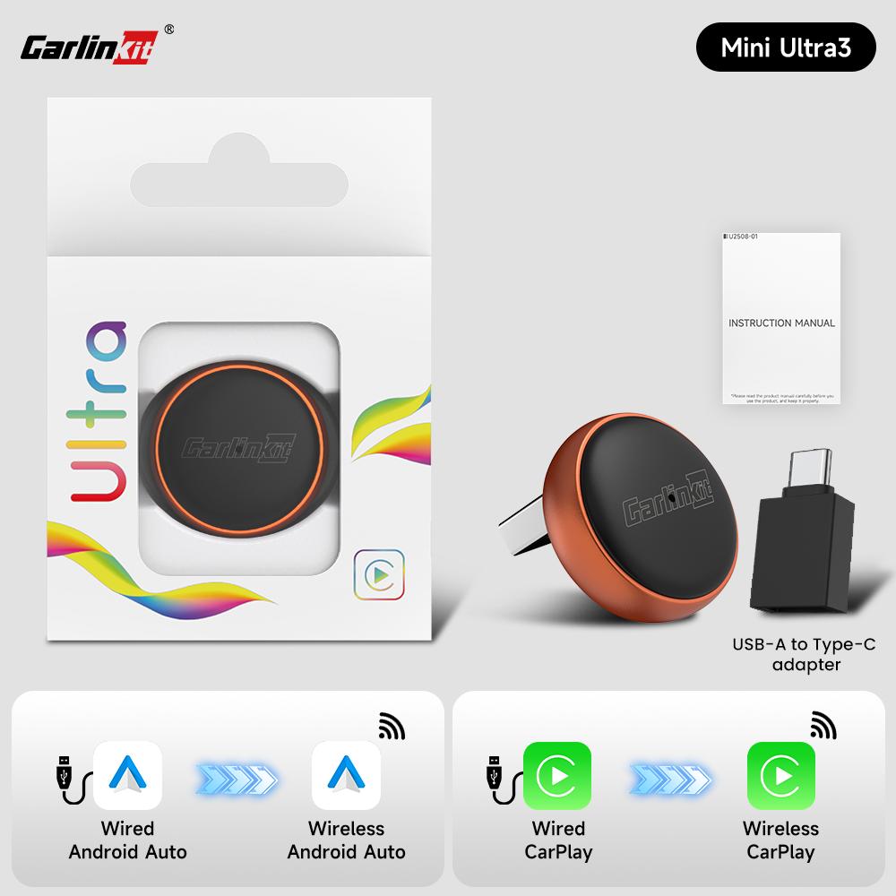 CarlinKit Mini Ultra 3 Wireless CarPlay Android auto Adapter for Car infotainment Upgrade BT 5.4GHz Wifi 5.8GHz OTA Compact