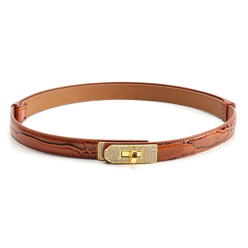 A Versatile Women's Dress with Rhinestone Alloy Lock Belt, A High-end Women's Belt with Double Buttons