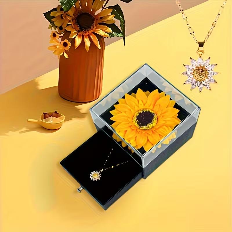 Elegant Artificial Sunflower Necklace & Gift Box - Yellow & Floral Design, Perfect for Birthdays,Weddings,Mother'S Day,Christmas