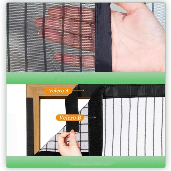 Heavy Duty Magnetic Screen Door Mesh Curtain Mosquito Net Bug Hands Free Partition Mute Striped Door Curtain Bedroom Ventilation