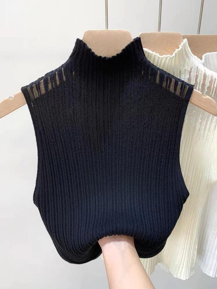 Women's Summer Fashion Knitted Tank Top Half High Neck Comfortable Breathable T-Shirt Thin Sleeveless Pullover Corset Top