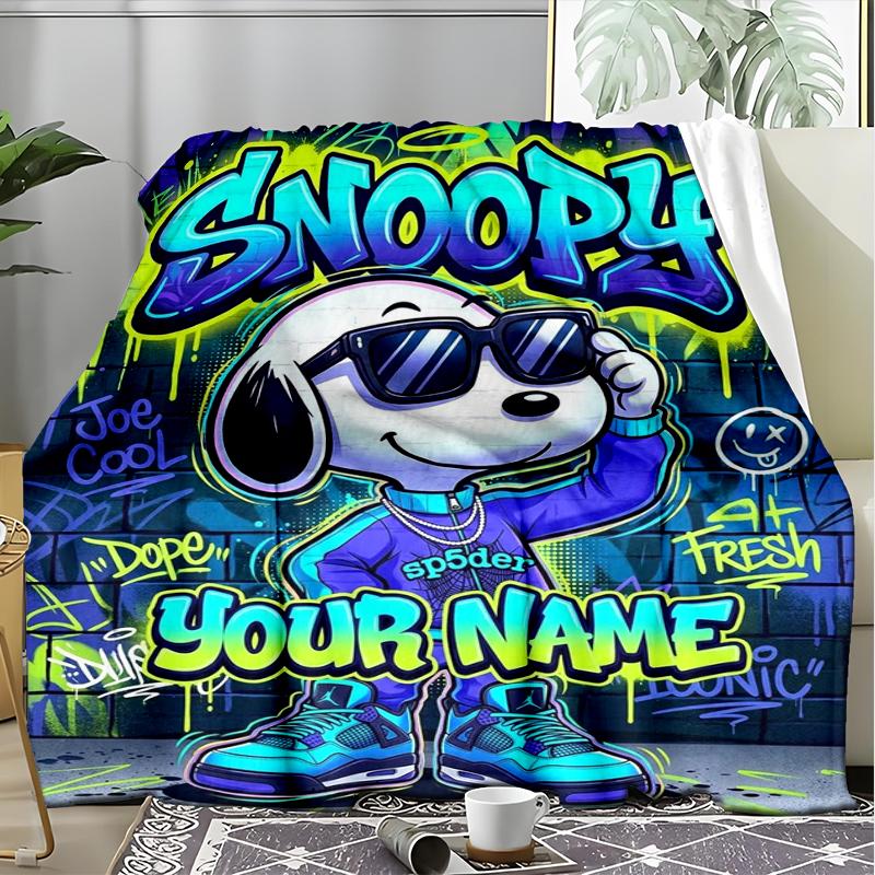 Custom Name Snoopy Graffiti Art. Flannel Fleece Blanket Cozy Warm Throw Blanket For Couch Bed Travel All Season Use