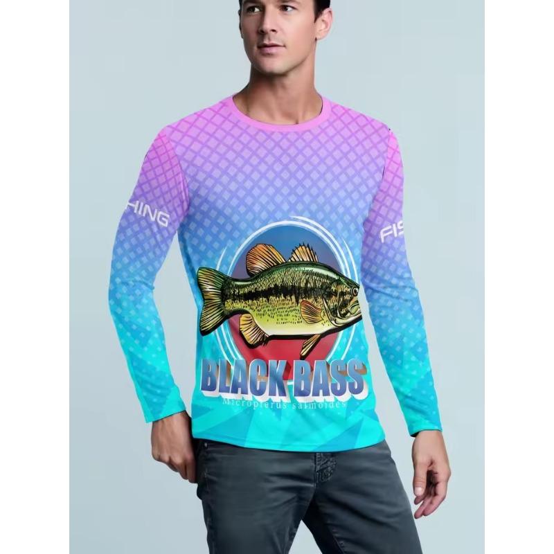 Men's Round Neck Long Sleeves Full Body Fish Pattern Moisture Absorption Quick-Drying Fishing Hiking Bicycles Sports 3D T-Shirts
