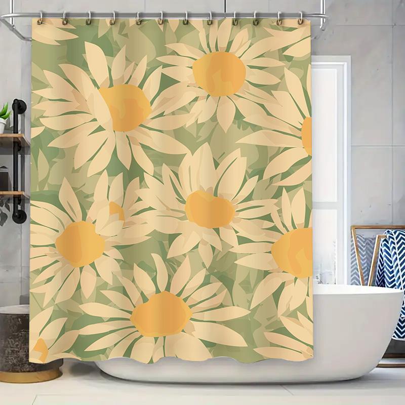 Vintage Floral Shower Curtain with Sunflower Pattern Rustic Decor for Bathroom Customizable Size 150x180cm