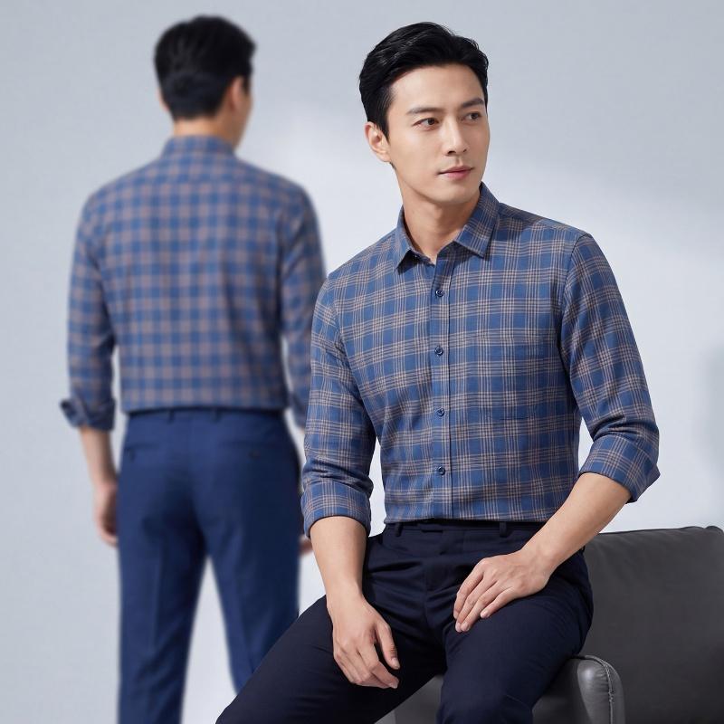 New Plaid Flannel Shirts For Men Long Sleeve 100%Cotton Fashion Casual Soft Standard-Fit Man Blouse Clothes Men's Clothing M-5XL