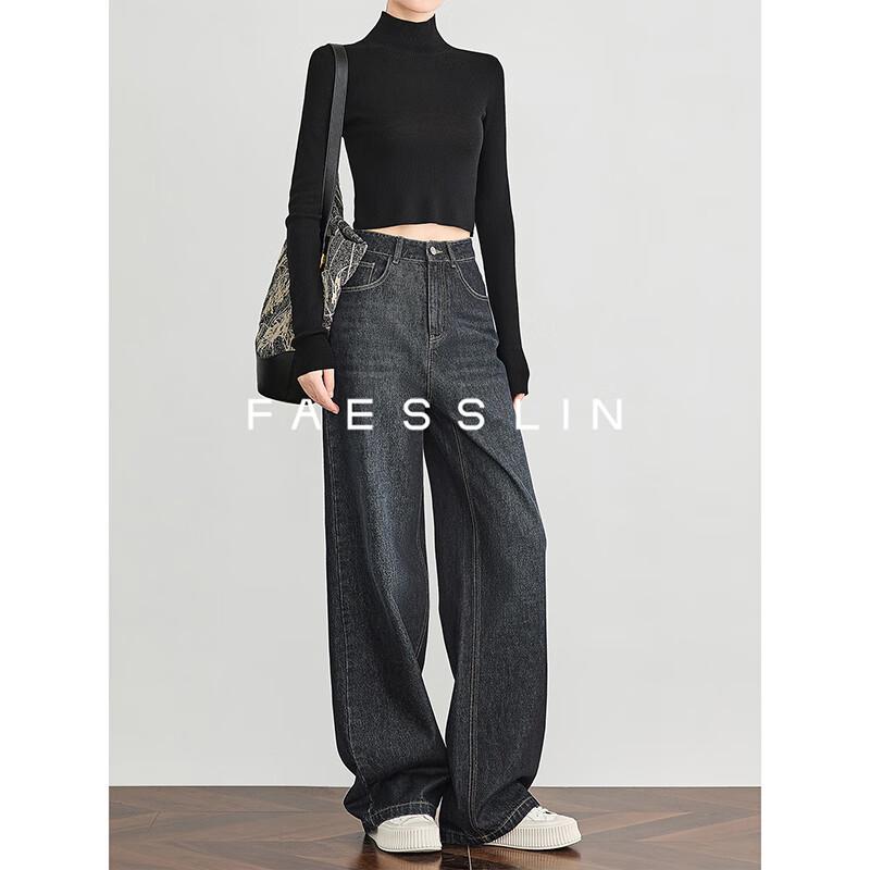 

FAESSLIN Women s Vintage High-Waist Wide-Leg Jeans M