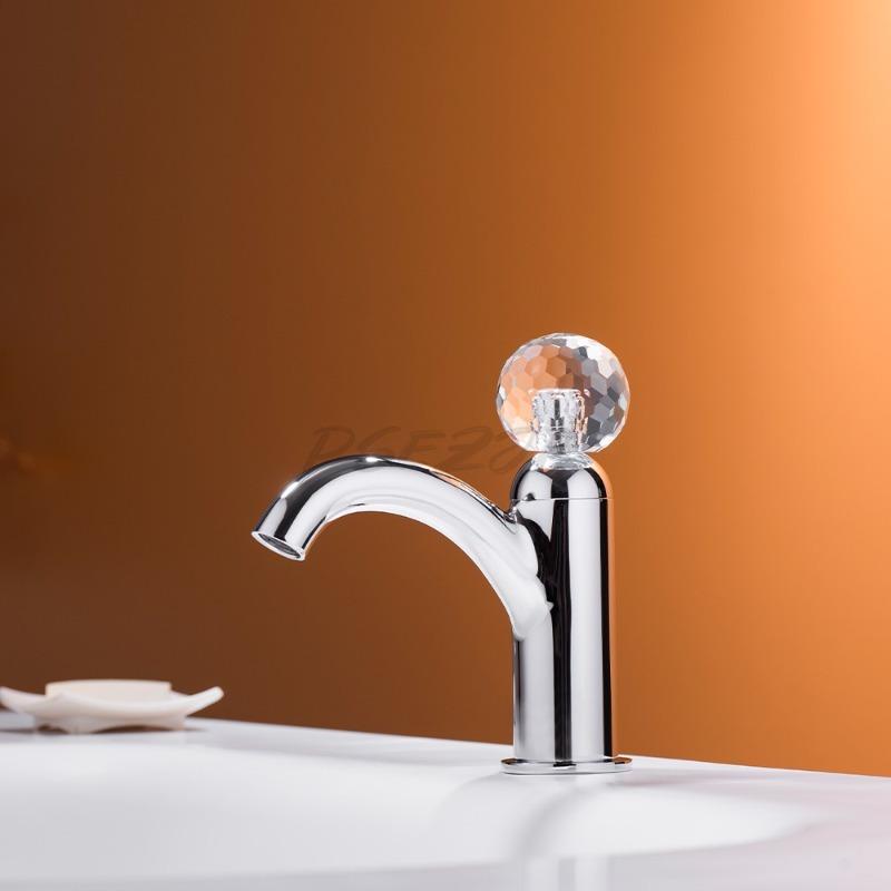 Full Copper Design Crystal Handwheel Bathroom Sink Single Cold Water Faucet Bathroom Countertop Sink Single Hole Faucet