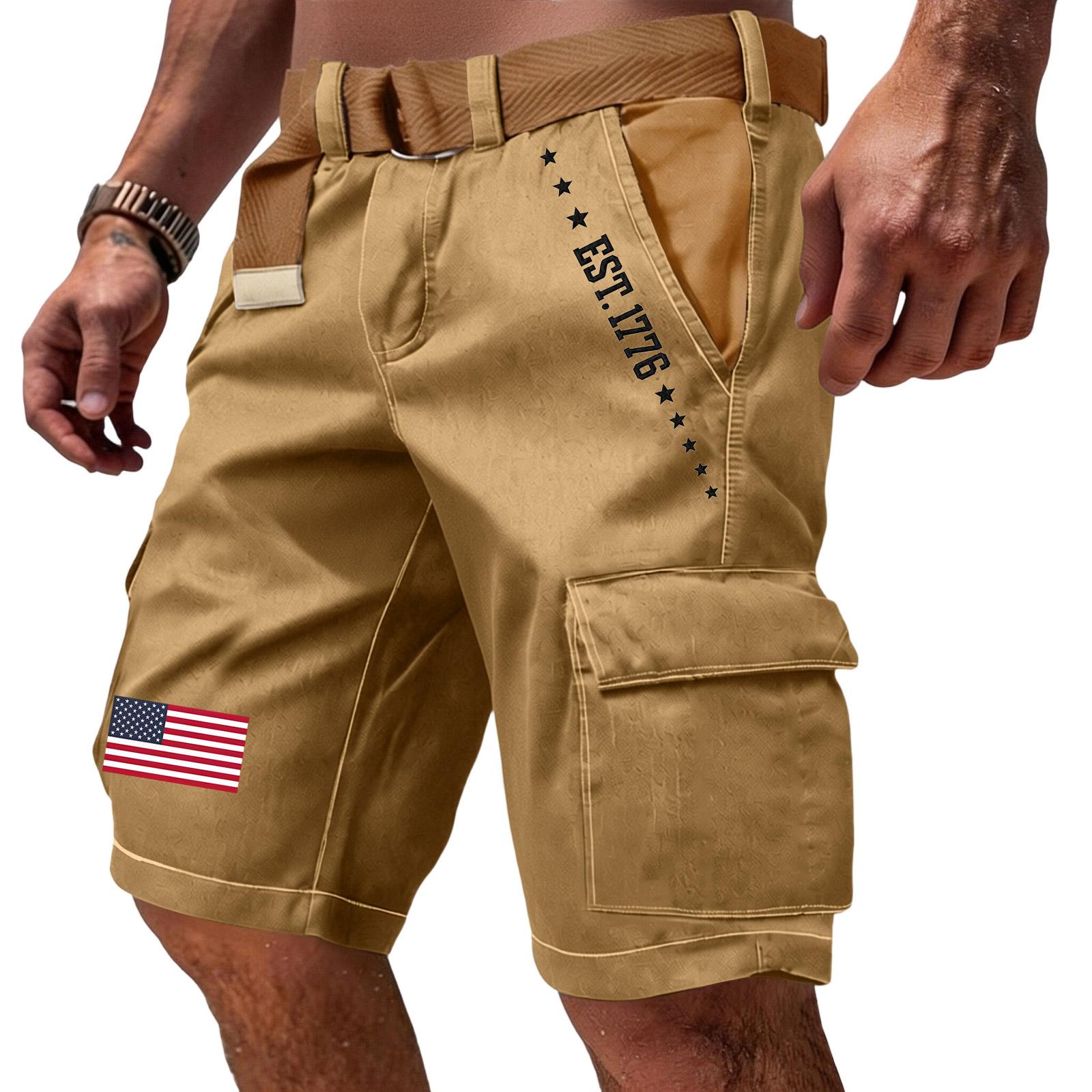 

Men’s Casual Multi Pocket Cargo Shorts with Flag Letter Print Relaxed Shorts for Outdoor Activities Work Hiking XXXL кофейный