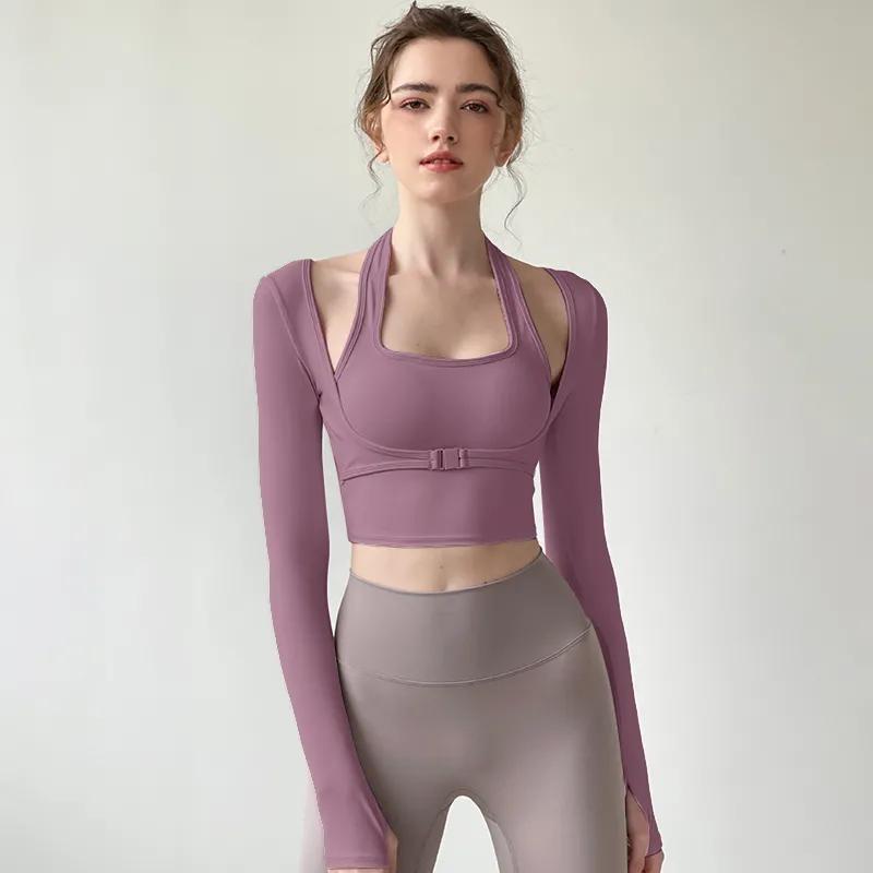Yoga Clothes for Women Chest Pads Running Fitness Long-sleeved Sports Tops Elastic Tight Slimming Summer New T-shirts