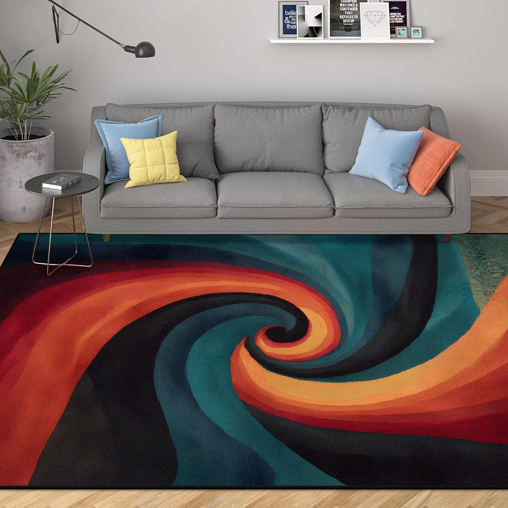Abstract Modern Geometric Area Rugs Bedroom Living Room Non-slip Floor Mat with Vortex Red Orange Dining Room Carpet Washable