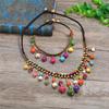 Bohemian ethnic style short necklace women's collarbone chain red and blue turquoise fringed anklet retro vacation set