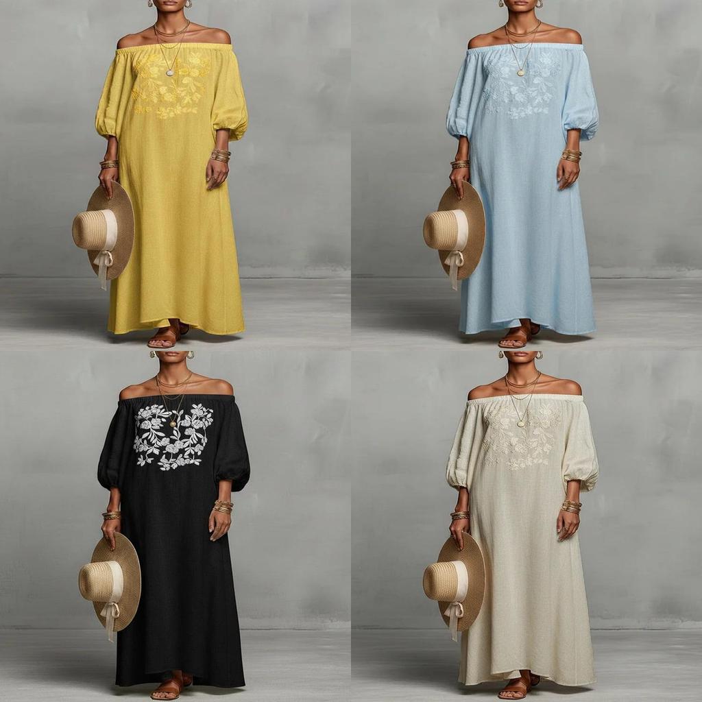 Elegant Floral Off Shoulder Maxi Dress With Embroidery For Casual Spring Occasion