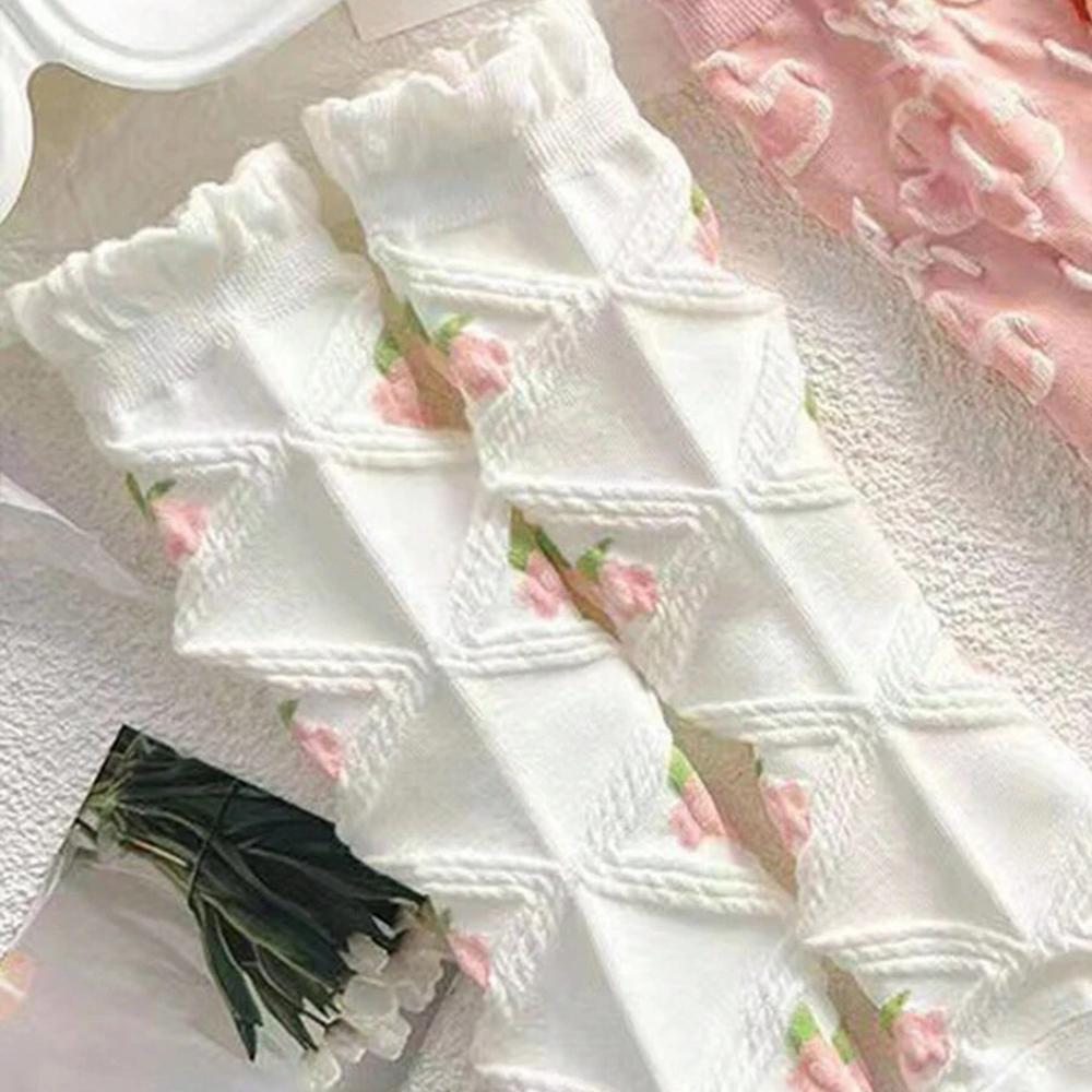 5 par uroczych skarpetek z koronką do połowy łydki, z falbankami, w stylu Harajuku, miękkie, modne, odpowiednie dla dziewcząt, wygodne, pochłaniające pot
