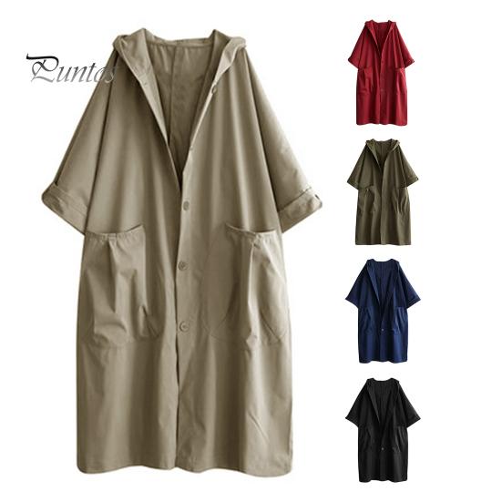 Women Outwear Spring Autumn Trench Coat Solid Color Loose Hooded Ladies Overcoat Streetwear Literary Style Single Breasted Windbreaker for Working