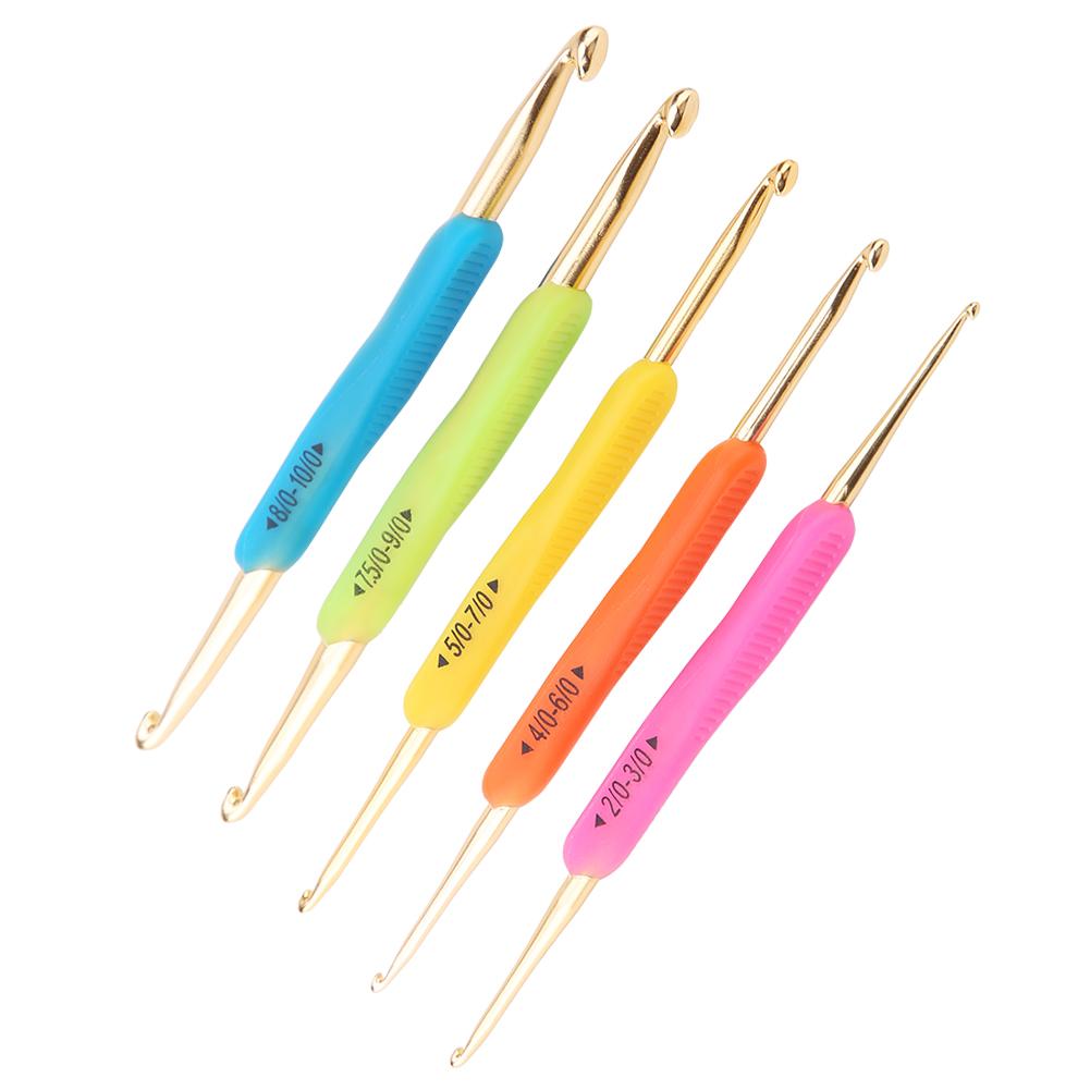 Double Hook Crochet Hook Set TPR Soft Rubber Handle Aluminum Knitting Needle Set (Color Random)