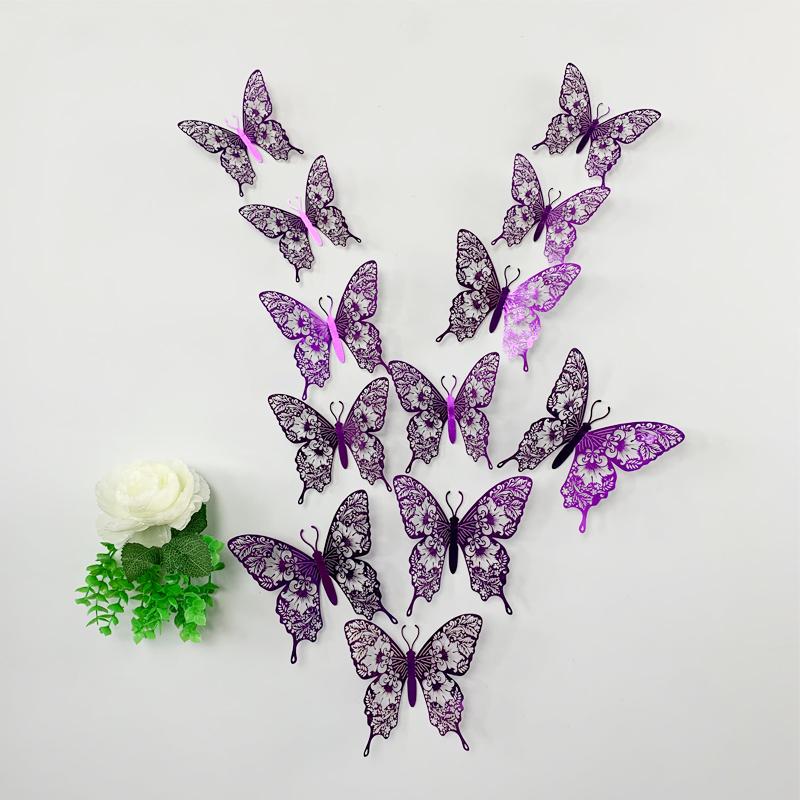 12pcs/Lot 3D Hollow Colorful Butterfly Wall Sticker For Children Room Kids Room Decor Wedding Decoration Living Room Bedroom Art
