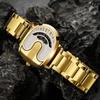 Fashion Men Irregular Tonneau Shape Quartz Watch Creative Rotating Dial Stainless Steel Bracelet Wristwatch