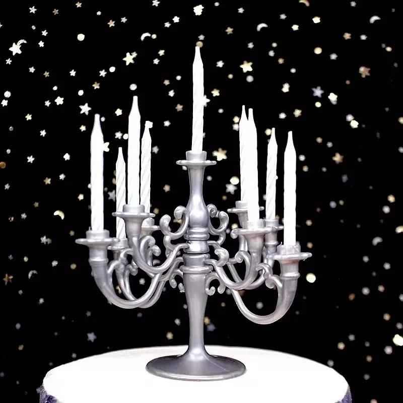 9 Pcs Candles and Candlestick Bracket 1 Set Cake Topper Birthday Party Candle Holders Toppers Decoration