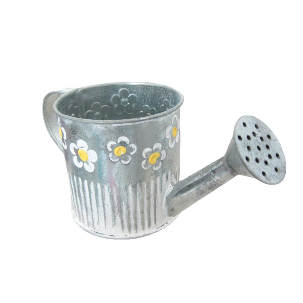 Pastoral Galvanized Small Flower Pot - Natural Pattern Desktop Iron Art Container for Artificial Flowers