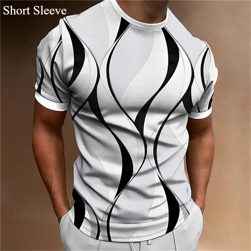 

2025 Мужская мода 3D-принт с коротким рукавом и круглым воротником, летняя облегающая футболка, трендовый дизайн, толстовка 6XL