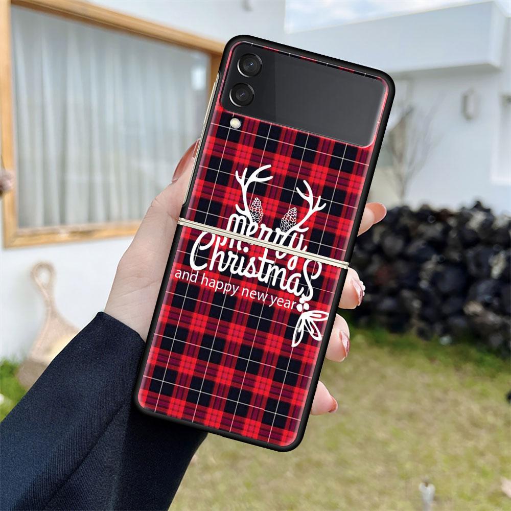 

Luxury Case For Samsung Galaxy Z Flip 4 3 5G Black PC Hard Phone Cases Fashion Back Cover ZFlip Funda Merry Christmas Shell Capa Samsung Z Flip 3 5G