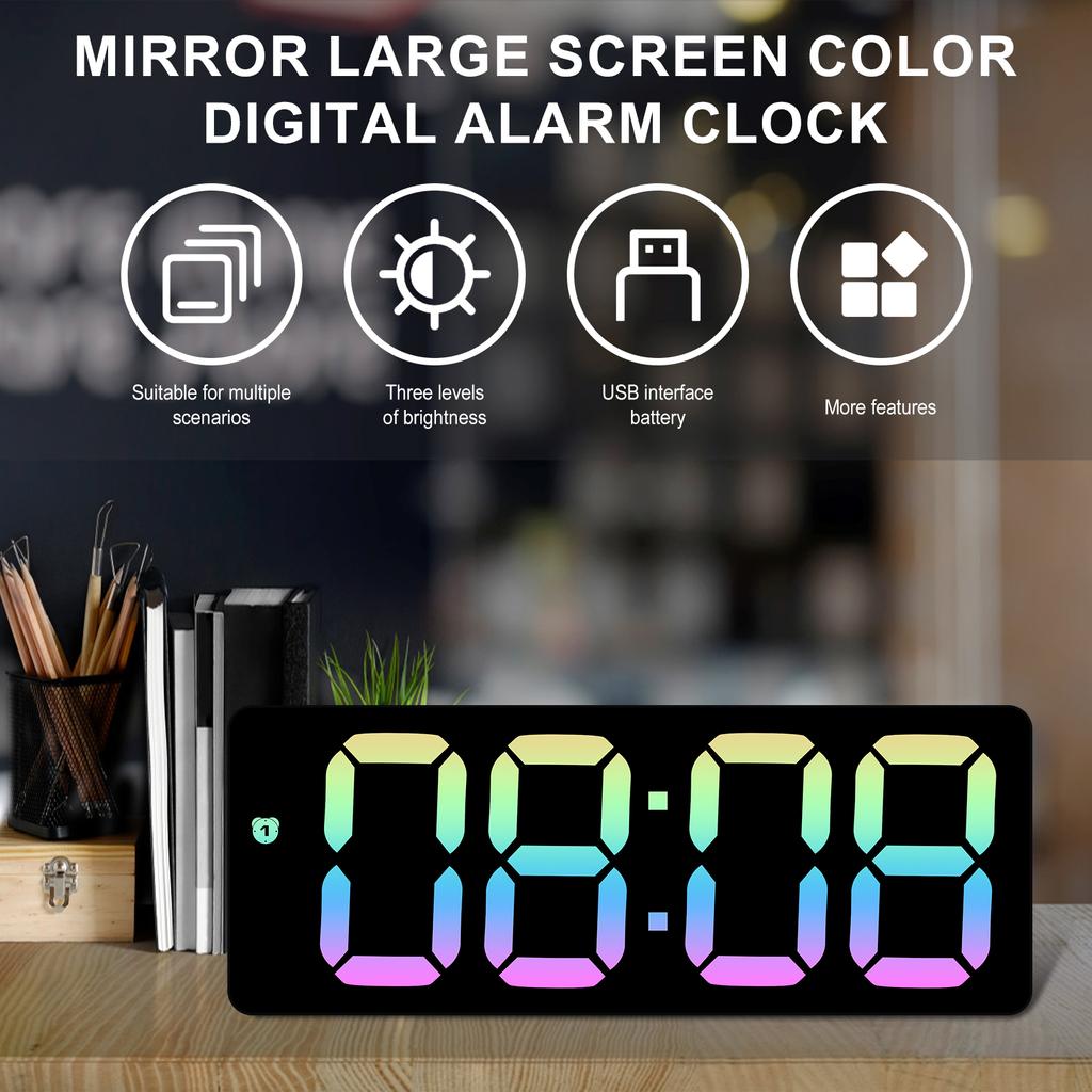 Digital Alarm Clock 3 Level Dimmable Digital Clock 2 Power Supply Alarm Clocks Desktop Clock with Temperature Display Snooze