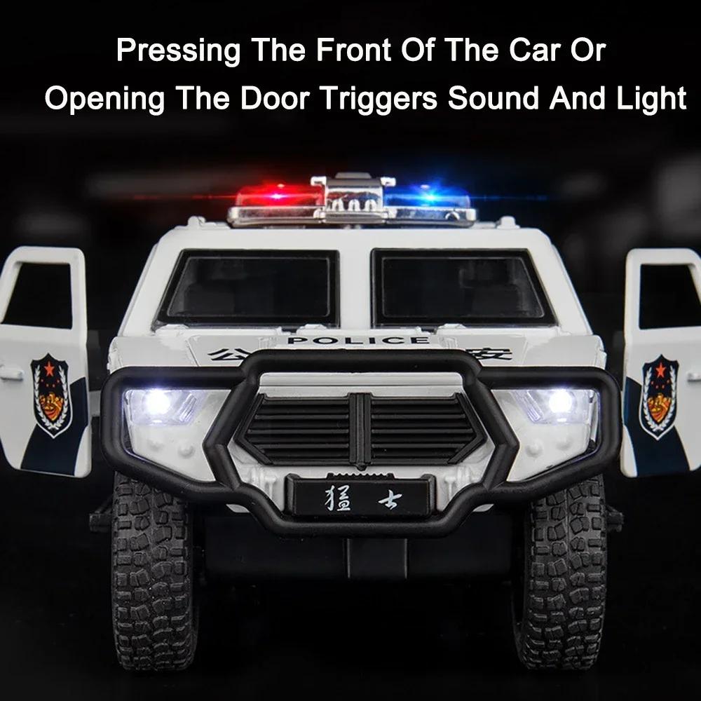 1:32 Dongfeng MengShi Sabertooth Model Police Car Toys Metal Diecast Off-road Vehicles Sound Light Pull Back for Boys Kids Gifts
