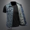 730/MJ15188/P155 lapel high quality washed embroidered letter denim vest men slim spot