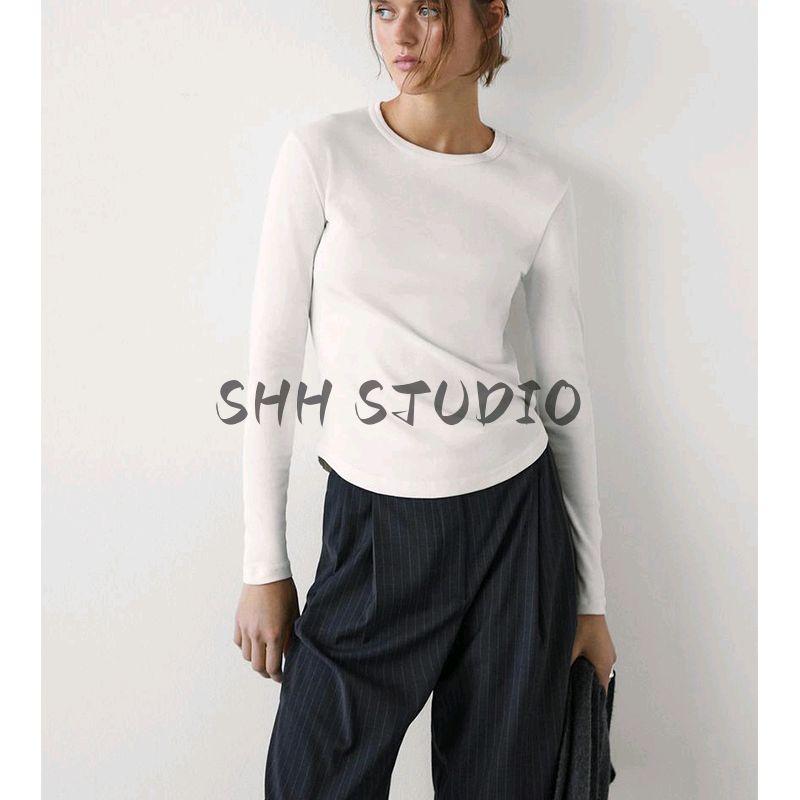 MD Spring New Women's Clothing Basic Style Inner Slim Fit Comfortable Cotton round Neck Long Sleeves T-shirt 6854803