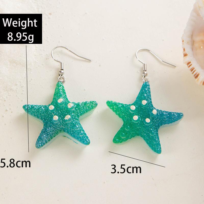 Simple color resin starfish scallop earrings cute color fish, ocean series earrings earrings women