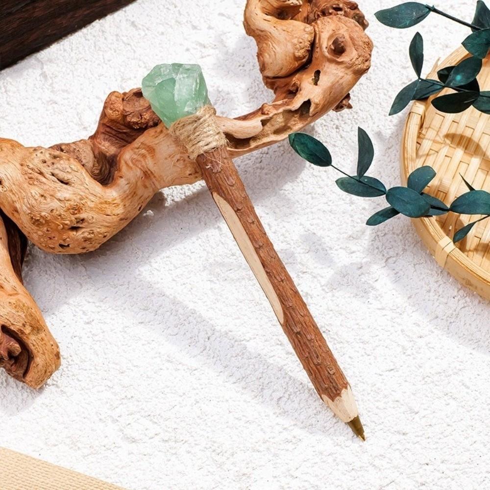 Log Craft Decorative Crystal Wand Pen Natural Rough Crystal Raw Stone Scepter Pen Students 1