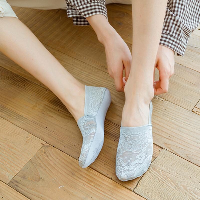 Calcetines náuticos finos de verano para mujer, con encaje jacquard, invisibles, de silicona, antideslizantes, con talón anticaída, de algodón, absorbentes del sudor.