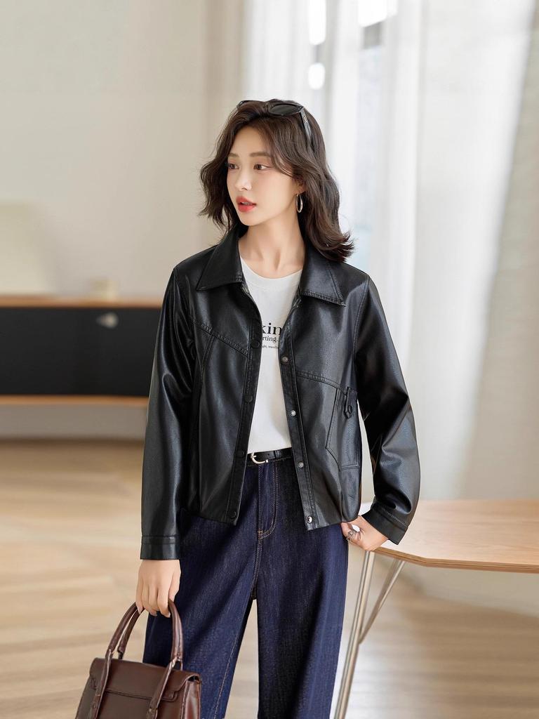 2025 Spring/Autumn Women's Sheepskin Leather Jacket - Short, Genuine Leather, Casual Style