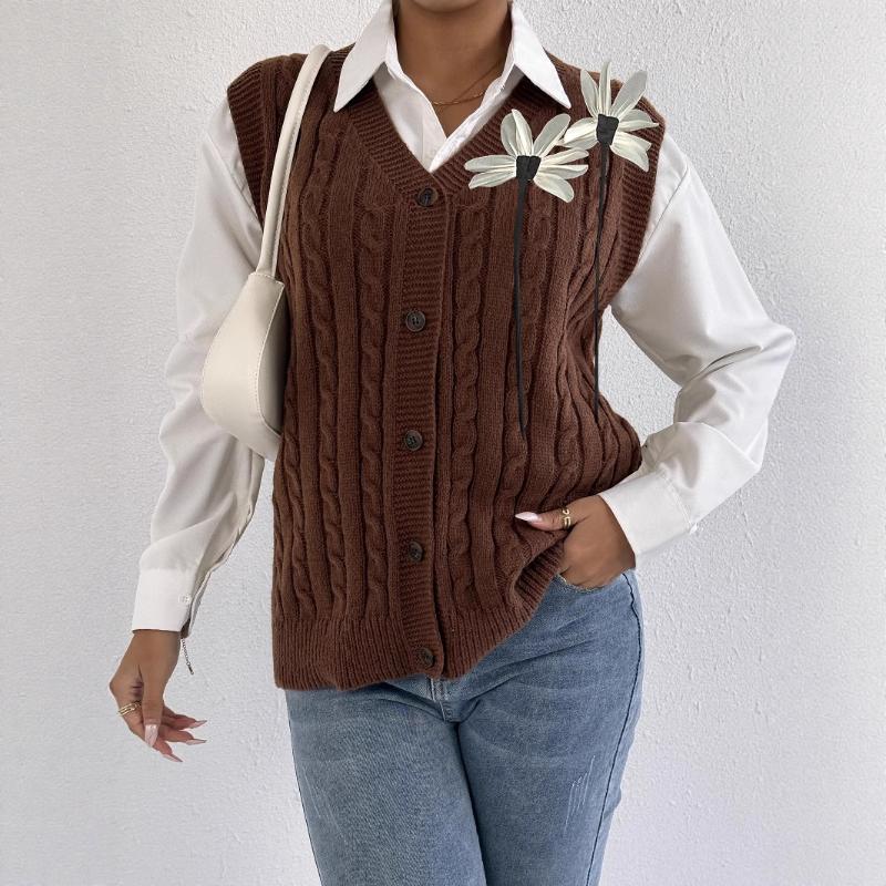 Women's Knitted Cardigan Autumn Winter Women's Casual Outer Twist Woven Sweater Three-dimensional Flower Stitching Vest