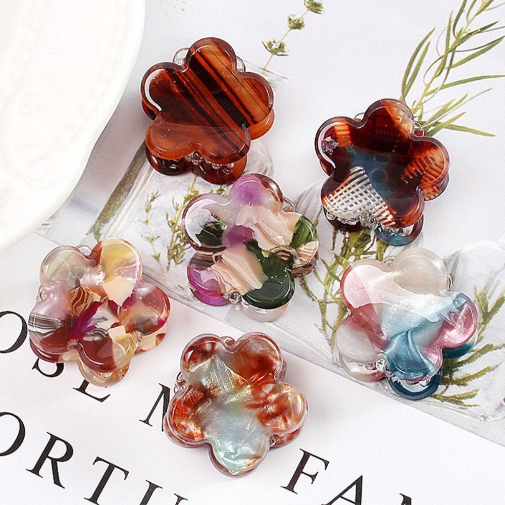 4 Pcs Flower Shape Geometric Hair Claw PVC Crab Claw Clips Fashion Kids Barrettes Daily Wear
