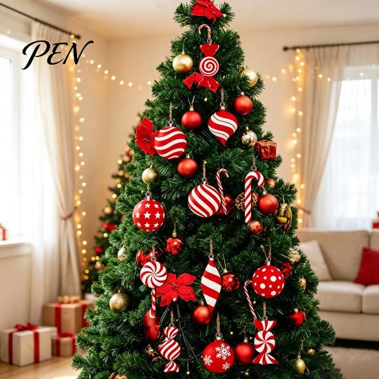 Indoor Holiday Party Supplies 12/24/36 Pcs Wooden Candy Cane Christmas Ornaments, Hanging Lollipop Ball Decor, Double-Sided Vintage Style Xmas