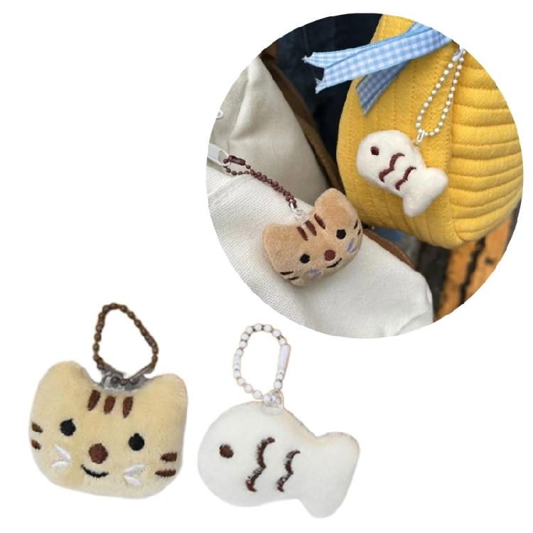2pcs Little Cat Fish Couple Keychain Cartoon Phone Chain Plush Doll Toy Jewelry