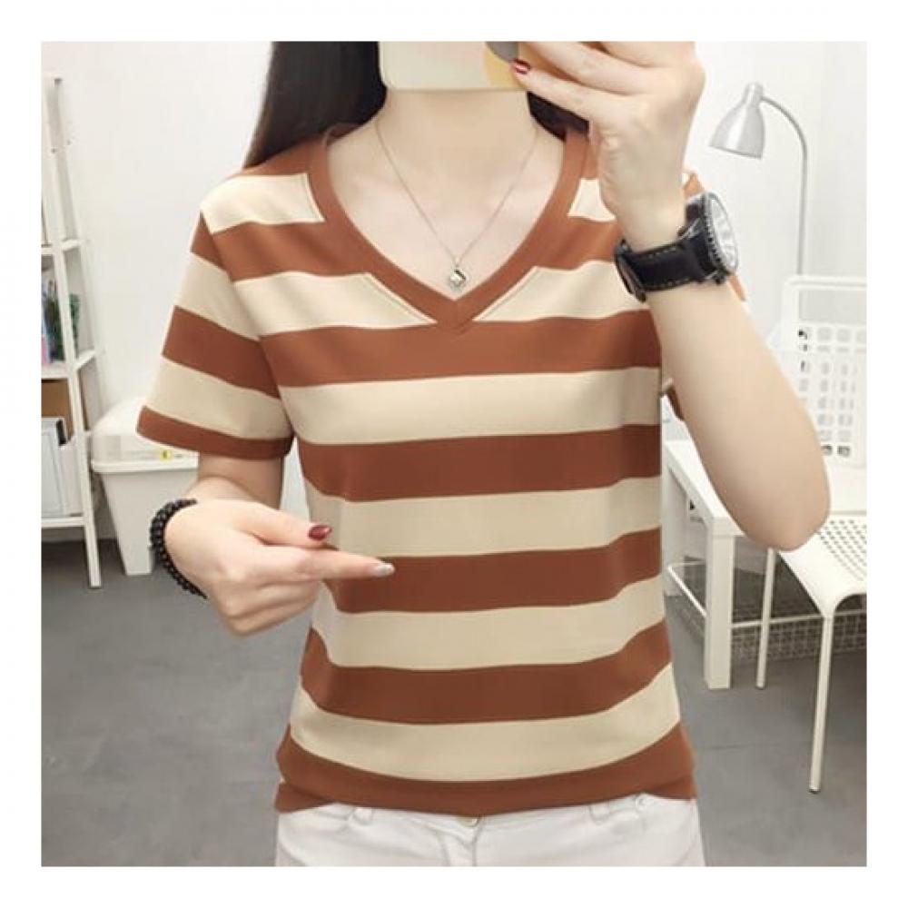 NaVaVa Casual STriped V Neck ShorT sleeVe T shirT nT1752