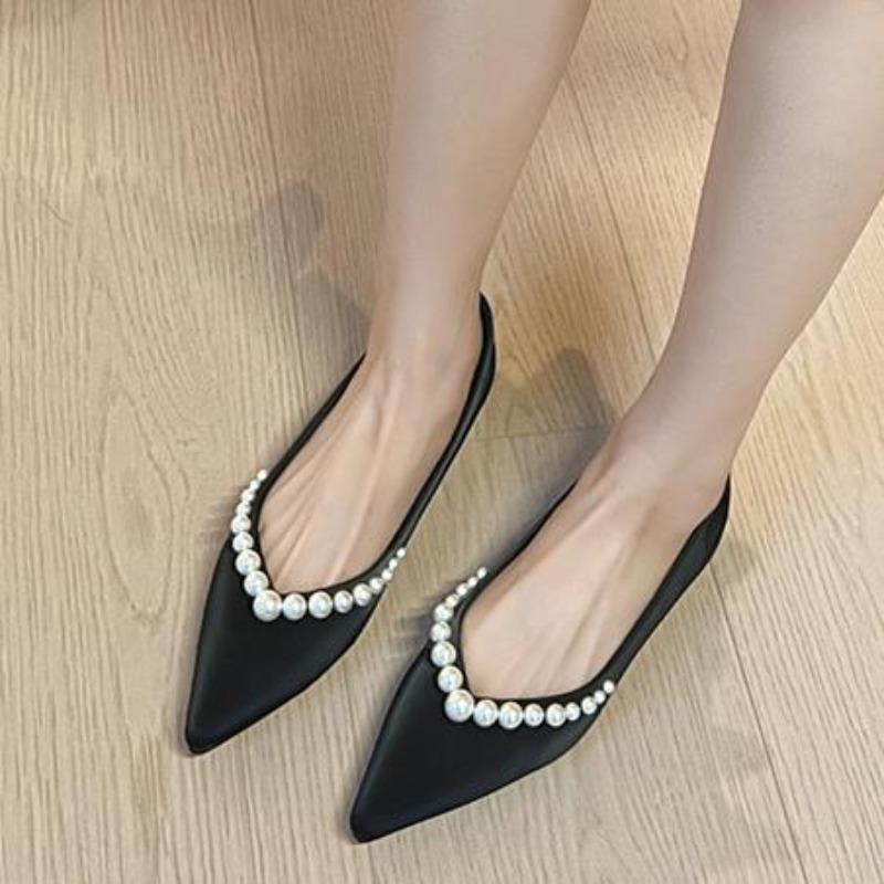 Mode 2025 Neues Design Perlenbesatz Damen Ballerinas Seide Ballerinas Frau Große Größe Perlen-Ballerinas Höhenerhöhend Zapatos De Mujer