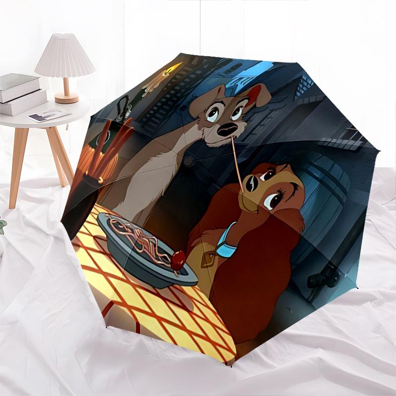 Lady und der Tramp Themen-Regenschirm mit automatischem Öffnen und Schließen, Helle Farbe, 8-Speichen, Tragbar, Geeignet für Männer und Frauen, Ein Pe