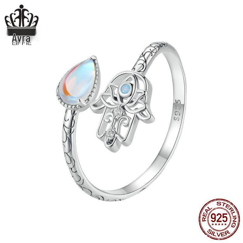 Avle Original Lucky Hand Ring - S925 Sterling Silver Platinum-Plated Open Ring Jewelry for Women