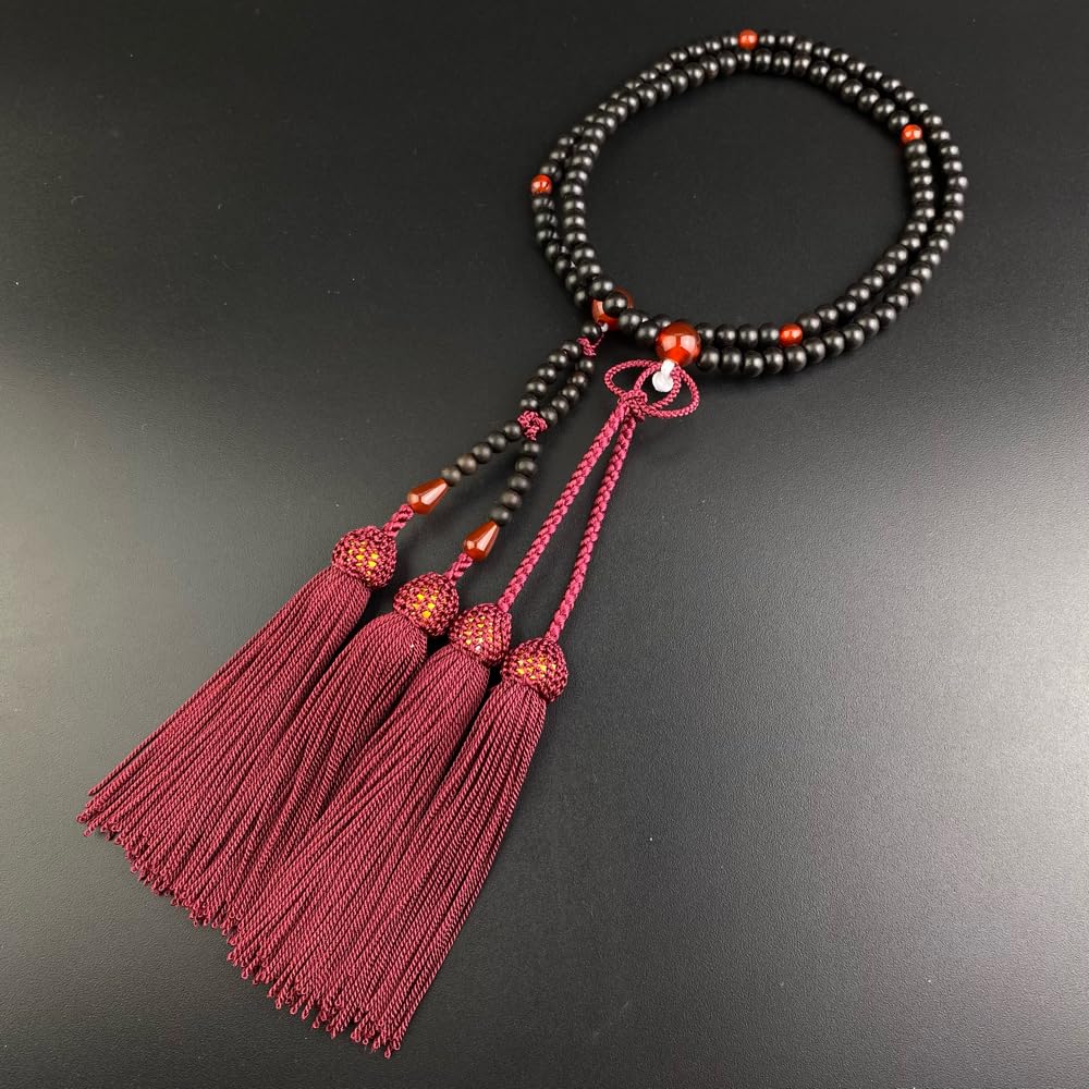 WONDERFUL LOTUS Myo Lotus Flower Jodo Shinshu Buddhist Prayer Beads for 8 Ebony and Agate Crimson Prayer Beads Bag Formal 108 8 Double Suitable for