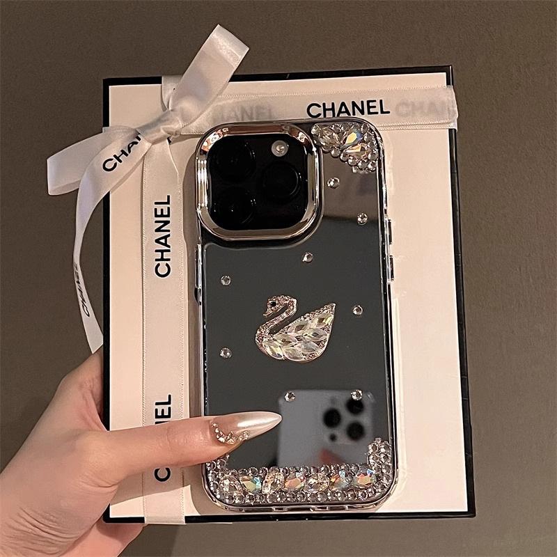 

Rhinestone Swan Mobile Phone Case Mirror for IPhone17promax High-end for Apple 15plus Women’s Luxury For iPhone 17Promax