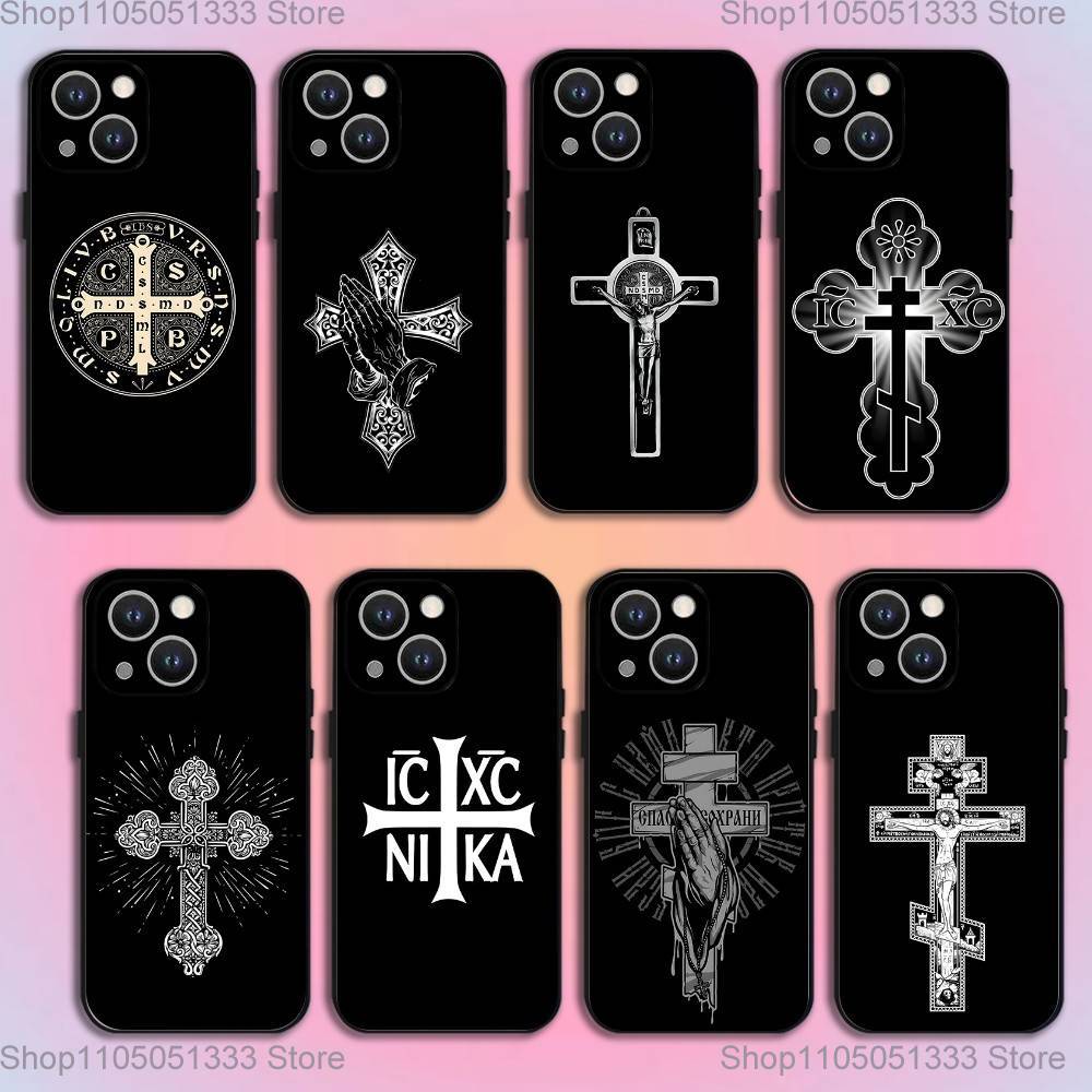 Orthodox Cross Icon Phone Case For iPhone 16,15,14,13,12,11,Pro,XS,Max,XR,Plus,E,SE4,Mini Black Soft Cover