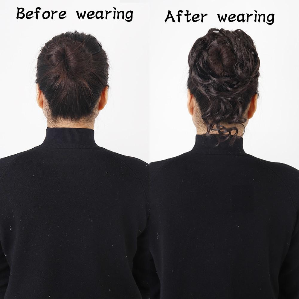 MISSQUEEN Synthetic Hair Bun Chignon Messy Curly Hair Band Elastic Scrunchy False Hair Pieces for Women Hairpins Black Brown