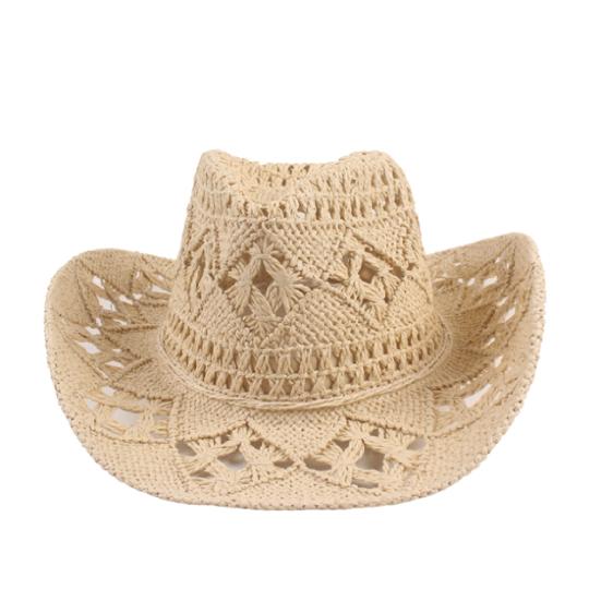 Sombrero de Vaquero Clásico Vintage Hueco Unisex Borde Rizado Ala Ancha Sombrero de Sol para Hombre Sombrero de Pesca