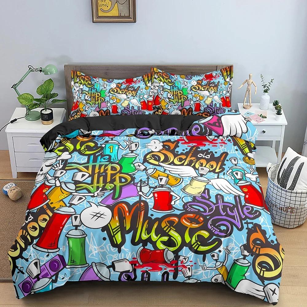 3D Print Graffiti Graphic Comfortable Duvet Quilt Cover Pillowcase Bedding Set Children Bedroom Decoration Home Textile