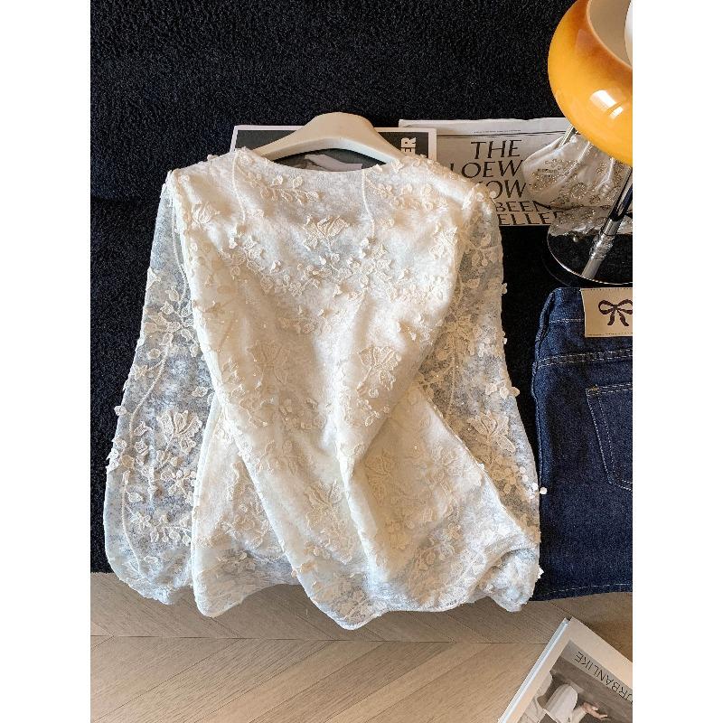 Lace V-Neck Pearl Breasted Shirt~ Spring Loose Temperament Top