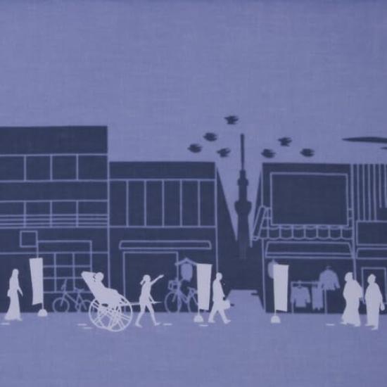 Dyeing Anbo Hand Towel Authentic Dyed Cotton Made in 35cm x 100cm "Seven Doves, Blue" 100% Tokuoka, Japan,